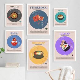 Canvas Painting Korean Food Wall Art Nordic Kimchi Tteokbokki Cartoon Cuisine Posters And Prints Wall Picture Kitchen Dinning Room Restaurant Decor No Frame Wo6