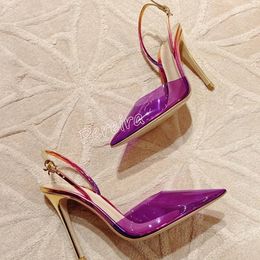 Dress Shoes Purple PVC Stiletto Women Pumps Summer Arrival Ladies Solid Strap Buckle Fashion Party High Heels 230823