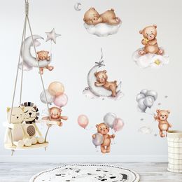 Wall Stickers Funny Cute Teddy Bear Kids Room Baby Nursery Decoration Decals Watercolor Style Home Decor Interior 230822