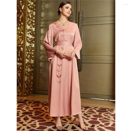 Ethnic Clothing Abaya Dubai Satin Long Evening Dress Women Muslim Belted Jalabiya Eid Ramadan Islam Turkey Kaftan Robe Moroccan Caftan