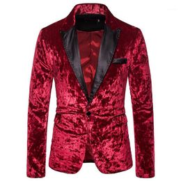 Red Velvet One Button Dress Blazer Men 2019 Brand New Nightclub Prom Men Suit Jacket Party Wedding Stage Singers Costume Homme1272b