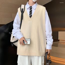 Men's Vests Sweater Vest Men V-neck Solid Leisure Loose All-match Streetwear Sleeveless Sweaters Mens Knitted Korean Style Waistcoat B239