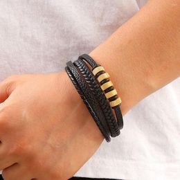 Link Bracelets Leather Braided For Men Handmade Luxury Magnetic Clasp Wristband Rope Bracelet Punk Alloyed Charm Gift