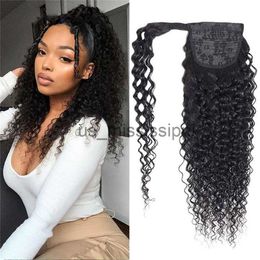 Synthetic Wigs Ponytail Human Hair Wrap Around Kinky Curly Brazilian Remy Hair 1624 Inches Clip Ins Natural Colour Hairpiece #2 #4 x0823