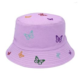 Berets Buttrefly Embroidery Bucket Hats For Women Men Summer Cotton Panama Caps Outdoor Fashion Fishing Fisherman's Hat Trend