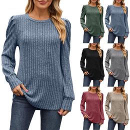 Women's Sweaters Knit Pullover Soft Puff Long Sleeve Shirt Tops Lightweight Round Neck Tunic S XXL