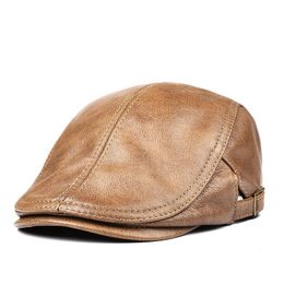 Berets Hats Men Women Street Bonnet Genuine Leather Beret Male Thin 5561 cm Adjustable Forward Cap Leisure Duckbill Casquette 230822