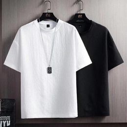 Men's T Shirts Summer Fashion Solid Colour Short Sleeve Tops Tee Men Casual Linen Fabric Clothes