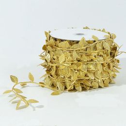 Decorative Flowers 10M Gold Leaves Vine Artificial Silk Leaf Wreath Home Handmade Scrapbooking Craft Wedding Decor Fake Flower Rattan