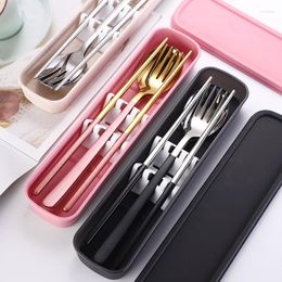 Dinnerware Sets 304 Stainless Steel Spoon Chopsticks Fork Three-piece Set Japanese Student Portable Tableware Gift