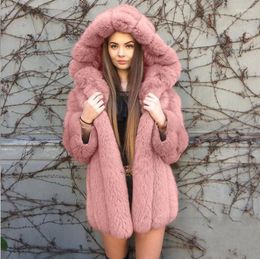 Women's Fur 2023 Winter Faux Hooded Coat Fashionable And Warm Natural Vertical Hat High Quality Fluffy