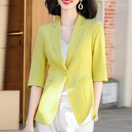 Women's Suits Summer Women Chic Office Lady Small Thin Blazer Vintage Coat Fashion Notched Collar Half Sleeve Ladies Outerwear Stylish Tops