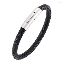 Charm Bracelets Classic Mens Jewellery Black Braided Leather Handmade Bracelet Men Stainless Steel Clasps Bangles Male Jewelry SP0037