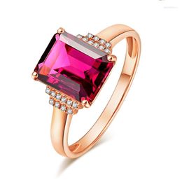 Wedding Rings Temperament Rectangular Colorful Ruby Red Tourmaline Open Ring Female Fashion European And American Engagement Jewelry