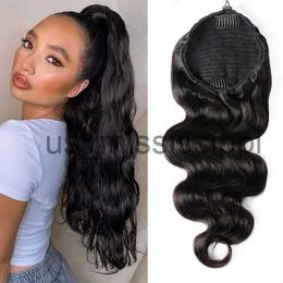 Synthetic Wigs Natural Body Wave Drawstring Ponytail Human Hair Brazilian Body Clip In For Women Remy Natural Colour Inch Ponytail x0823