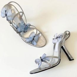 Sandals Butterfly High Heel Thin Heels 2023 French Rhinestone Sexy External Wear Slippers 35-39