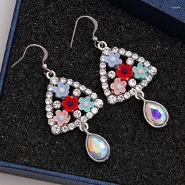 Dangle Earrings Luxury Flower Crystal Drop For Women Gold/Silver Colour Enamel Geometric Rhinestone Wholesale Jewellery