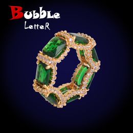 Band Rings Bubble Letter Blue Stone Ring for Women Iced Out Finger Bling Rrtro Fashion Hip Hop Rapper Rock Jewelry 230822