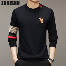 Men's Sweaters High End Luxury Knit Half Turtleneck Sweaters For Men Embroidery Pull Homme Hiver Pullover Autum Winter Mens Clothing Sweater 230822
