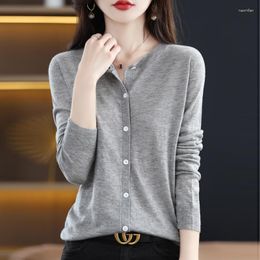 Women's Knits Worsted Wool Long-Sleeved Round Neck Knitted Cardigan Jacket Sweater Summer Thin Section Sunscreen Loose