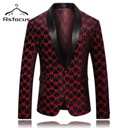 Black Red Heart Pattern Blazer For Men Shawl Collar Mens Stage Wear Slim Fit Christmas Suit Jacket Wedding Prom Blazers XZ403 Men&1789