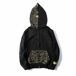 Designer Autumn Men's Hoodie Full Zip Up Shark Hoodie Women's Gold Print Jacket Hoodie Sweatshirt Men's Women's Sweater Long Sleeve bapesss Tech Fleece Cardigan