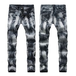 Men s Jeans Loose Straight Leg Trendy Street Hip hop Dark Y2K Dragon Totem Embroidery Tie dye Wide leg Pants Retro Skateboard 230823
