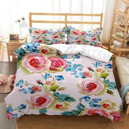 Bedding sets Rose Flower Art Print Three Piece Bedding Set Fashion Article Children Adults For Beds Quilt Covers cases Bedding Set R230823