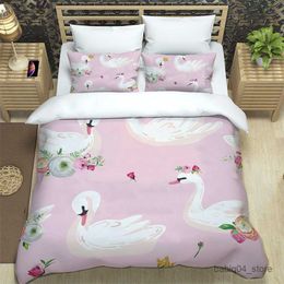 Bedding sets Pink Swan Print Bedding Setsboygirl Kids Adults for Beds Quilt Cover case Size Bedding Set R230901