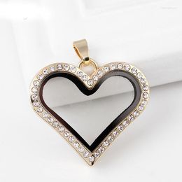 Pendant Necklaces 5PCS 31mm 37mm 7mm Heart Floating Glass Locket Pendent With Rhinestone For Jewellery Making Fit Charms H01
