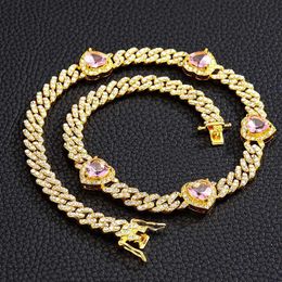 Hot selling ins hip-hop jewelry love zircon Cuban chain red same style nightclub street dance necklace women