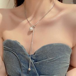 Pendant Necklaces Minimalist Pearl Long Tassel Necklace For Women Punk Metal Ball Adjustable Pull Choker Accessories Fashion Jewellery Gift