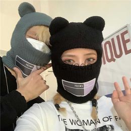 Beanie/Skull Caps INS Funny Windproof Mask Autumn and Winter Warm Cover Head Cold Hat Little Bear Ear Knitted Men's and Women's Woolen Hat J230823