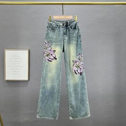 Women's Jeans Wide-Leg Fashion Spring High Waist Loose Ethnic Style Embroidered Denim Pants Trousers 2023 Harajuku Jean Female