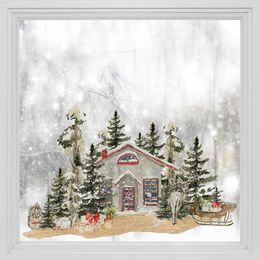 Window Stickers Kizcozy Christmas Tree House In Winter Double Sided Frosted Texture Stained Film For Living Room Home Glass Decoration