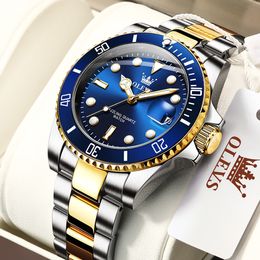 Wristwatches OLEVS 5885 Men's Green Water Ghost Watch Luxury Business Waterproof Large Dial Sports Stainless Steel Men's Watch 230822