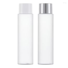 Storage Bottles Empty Plastic Toner Bottle Frost Flat Shoulder PET White Lid Shiny Silver Cover With Inner Plug 150ml Packaging Container