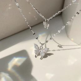 Pendant Necklaces Korean Fashion Women'S Necklace Jewellery Tassel Double Butterfly Personalised Simple Temperament Zircon Gift