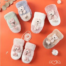 Party Favor Children Cute Cartoon Imitation Rabbit Hair Warm Mittens Baby Hanging Neck Winter Gloves Xmas Gift 2pcs/pair Q512