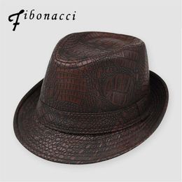 Fibonacci Hats For Men England Fedora Jazz Hat Mans Vintage PU Leather Winter Panama Cap Bowler Hat Cap Classic Version Gentlema260j