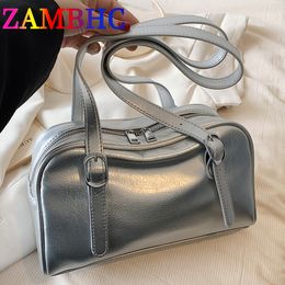 Evening Bags Silver Large Capacity Shoulder Side for Women 2023 Summer Trend Soft PU Leather Designer Brand Travel Tote Handbags 230823