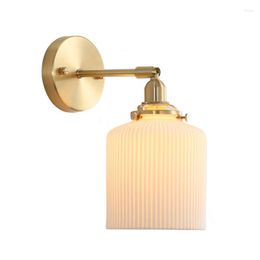 Wall Lamp Ceramic Nordic Minimalist Bedroom Bedside Aisle Entrance Brass Mirror Front