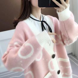 Fashion Rainbow Designer Women knitted Sweaters 2023new women's loose-fitting outer wear spring cardigan lazy style sweater jacket