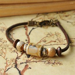 Charm Bracelets Leather Bracelects Ceramic Beads Cuff Bangles For Women Men Fashion Jewellery Link Chains Adjustable Wristbands Pendant Gift