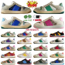 high quality Designer Screener Sneaker Mens For Womens Italy Dirty Leather Shoe Green Red Stripe Luxurys Canvas Ace Casual Shoes Classic Butter Distressed Sneakers