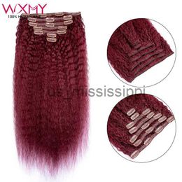 Synthetic Wigs Kinky Straight Clip Ins Hair Human Hair 1224Inch Burgundy Colour Lace Clip In Hair 7pcsset Remy Human Hair x0823