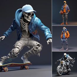 Decorative Objects Figurines Cool Skeleton Figures Sports Series Skull Resin Crafts Halloween Decoration 230822
