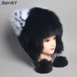 Beanie/Skull Caps Luxury Ladies Winter Warm Real Fur Hat hand knit women natural fur beanie hat genuine fur bomber hat 230822