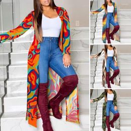 Women's Trench Coats Comfortable Long Jacket Geometric Print Sleeve Cardigan Coat For Women Stylish Spring/autumn Outwear With Streetwear