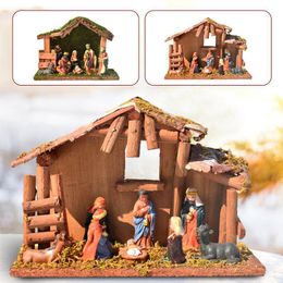 Decorative Objects Figurines Nativity Set With Stable Christmas Scene Resin Jesus Decorations For Home Office Indoors Outdoors Sculpture 230822